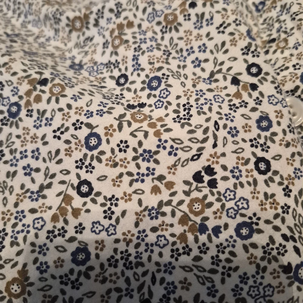 J. Crew Men's Floral Button-Down Shirt - White with Blue & Brown Print Large